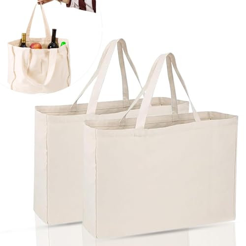 Coztie Baumwolltasche, 2 Stück Groß Einkaufstasche 45 x 35 cm Baumwollbeutel Stoffbeutel, Jutebeutel, Stoffbeutel Unbedruckt für Wäsche Sport Shopping Wiederverwendbare Jutebeutel (2, Beige)