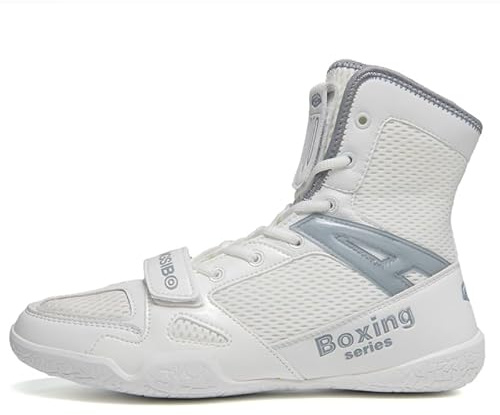 Chaussures de Boxe Hommes Femmes Chaussures de Lutte Enfants Indoor Fitness Chaussures de Combat Chaussures d'arts Martiaux antidérapantes Respirantes (34,Weiß Grau)