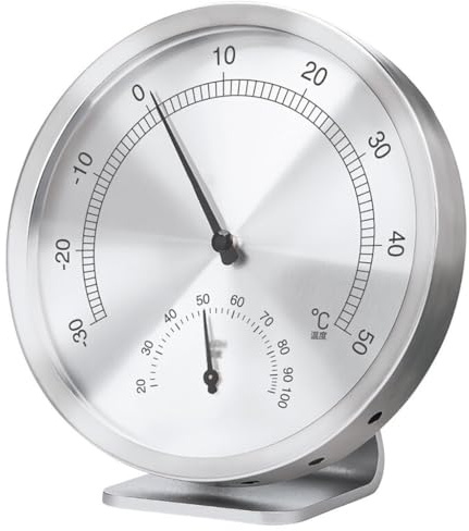 AIJUSSS Thermo-Hygrometer, Edelstahl 5 Zoll Doppelzifferblatt, Innen-Außen-Thermometer-Hygrometer, für Zuhause, Büro, Garten, Gewächshaus