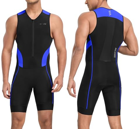 Santic Herren-Triathlon-Anzug, ärmellos, gepolstert, schnelltrocknend, zum Schwimmen, Radfahren, Laufen mit Taschen
