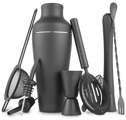 NESPIQ Coctelera para Cócteles Juego de coctelera de Acero Inoxidable Negro Mate de 8 Piezas, Juego Completo de Herramientas de cóctel francés Juego De Coctelera para Fiesta
