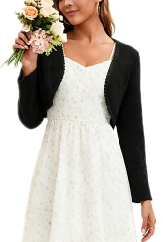 Enjyam Damen Bolero Elegant Festlich Langarm Jäckchen Weiche Offene Schulterjacke Über Kleid Top