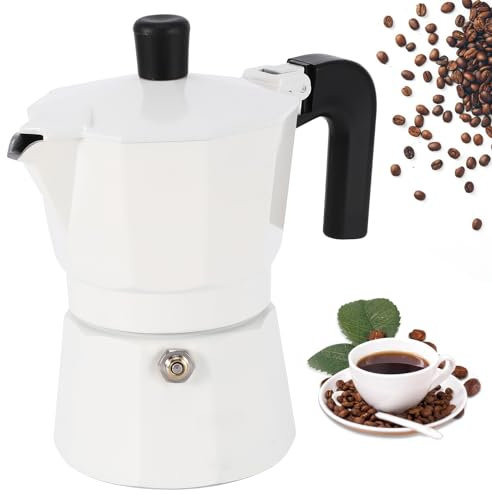 UNISOPH Moka Pot 100ml-2 Cups Espresso Maker, Italian Stovetop Coffee Makers Percolator with Anti-Scalding Handle Rubber Seal, Brewing Rich Coffee Moka Pot for Latte Mocha Cappuccino Macchiato(White)