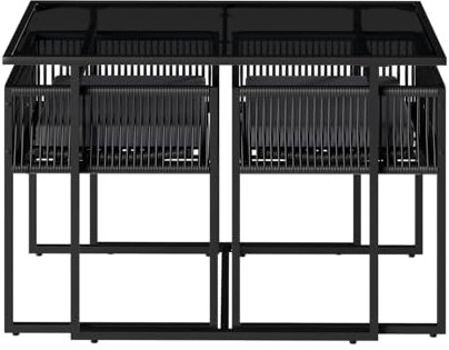 STEELSØN 3-TLG Garten-Essgruppe Kynaris, Esstisch mit 2 Stühlen, gartenmöbel Sitzgruppe Polyrattan mit Kissen, Gartenlounge, Balkomöbel Set, schwarz