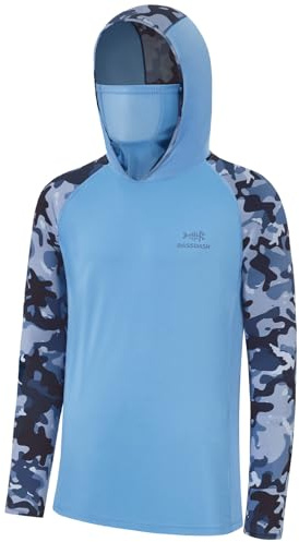 Bassdash Men's UPF 50+ Camo Hoodie Shirt with Mask Long Sleeve Sun Protection Neck Gaiter Hooded Tee for Fishing Hiking