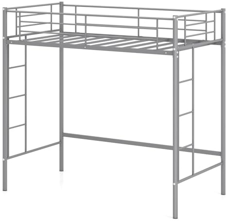 Multigot Metal Bunk Bed, 2 Ladders Single Loft Bed Frame (Sliver)