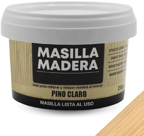 TECHZOCO Masilla Madera Pino Claro, Ideal para rellenar y y reparar madera al interior, Masilla lista al uso, Rellenadora de agujeros, Color Pino Claro, Contiene 250 gramos