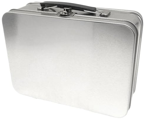 Metal Storage Box 8.1x5.9x3.9'' Sturdy Metal Box with Lid Lock Handles Lunch DIY Tin Storage for Food Toys Souvenir