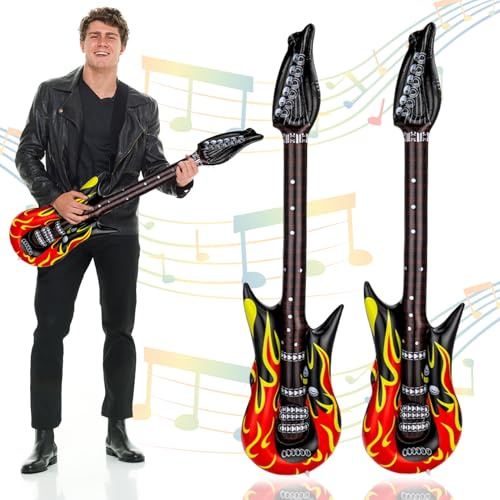2 Stück Aufblasbare Luftgitarren,Aufblasbare Flammen-Design Rock Instrument,Aufblasbares 90cm Party Requisiten für party Karneval,Kinder Jugendliche Feierlustige Aufblasbare Gitarren,Wiederverwendbar