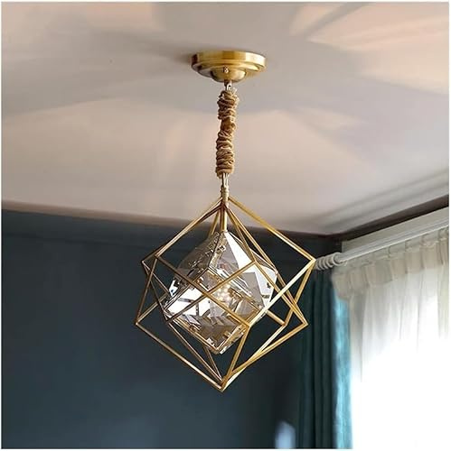 Genérico Lámpara de techo de cobre - Lámpara de pasillo de cristal estadounidense de lujo - Iluminación compatible con estudio de edificio dúplex, con luminaria suspendida, Araña de luces
