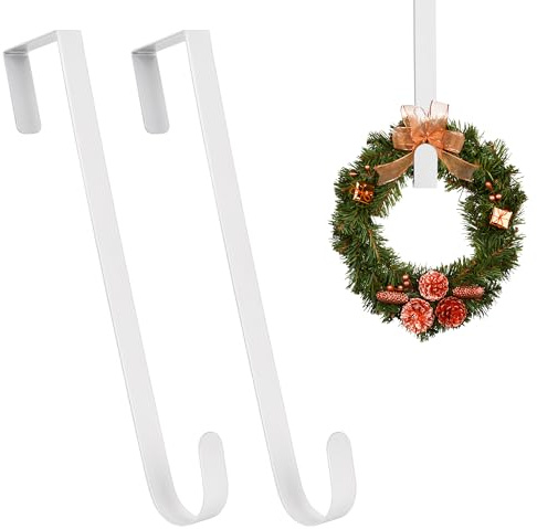 Trimming Shop 12.5 Inch Metal Wreath Door Hangers White, 2 Pack | Strong Over-Door Metal Hangers Display Wreaths, Floral Arrangements And Seasonal Decorations Without Damaging Doors