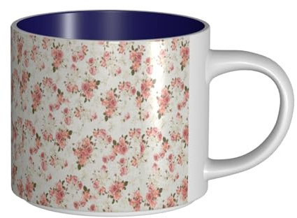 Tcoay Tazze da caffè, colazione, tazza da latte d'avena, tazza da tè, tazza in ceramica, grande, vintage, shabby chic, floreale, rosa, fiore,Blu navy,Taglia unica