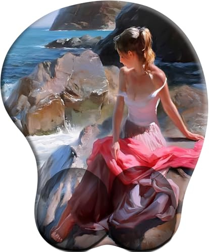 3D Tapis de Souris avec Repose-Poignet Ergonomique, Mousepad Gamer Tapis avec RemplissageMousse à mémoire, Base Antidérapant, Résistant à Usure，Fille de Plage