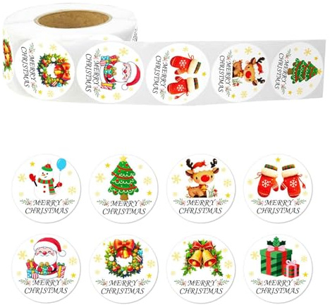 Weihnachtsaufkleber - 500 Stück Weihnachtssticker Selbstklebend | Aufkleber Weihnachten | Weihnachtsdeko Geschenkaufkleber | Weihnachts Aufkleber Rolle Für Brotbeutel Kuverts Geschenkkarten