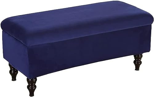 LyzqxHL Ottomanenbezug, Samt-Aufbewahrung, Stretch-Rechteckbank-Schonbezug, Klappbank, Fußstütze, Fußhocker, Möbelschutz, Ottomanenbezüge mit Gummiband(Navyblue,Medium)