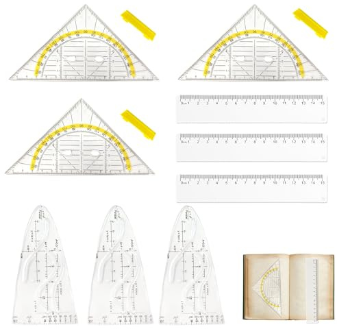 9-teiliges Geometrie Lineal Set mit Schablonen für Mathematik | Verschiedene Formen für technisches Zeichnen, perfekt geeignet für Schule, Studium und Büroaufgaben