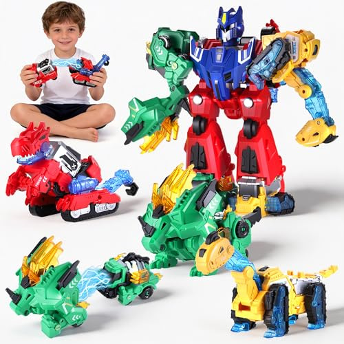 Kssvzz Trasform Dinosauro Giocattolo Robot, 6 in 1 Auto Magnetico Costruzioni Figure Dinosauri Giocattoli STEM per Bambini, Regali Ideali per Bambino Maschio 3-8 Anni