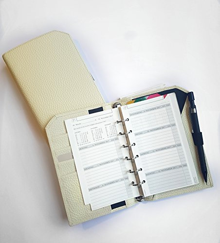 Terminplaner HelfRecht Ringbuch Classic aus Leder/Wochenplaner/Terminplaner/Terminkalender bis Dez. 2024 - creme - 13-mm Ringmechanik