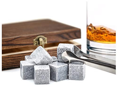 Whisky-Steine in Holzbox Speckstein f. Getränke Eiswürfel Kühlsteine Premium Selection Marke PRECORN