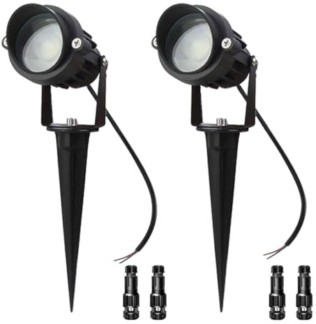 LAVAED 10W LED Landscape Lights 12V Outdoor Spotlight with Connectors Low Voltage Landscape Lighting Warm White Waterproof Yard Uplight(2Pack)