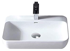 BERNSTEIN - Vasque Lavabo Rectangulaire à poser/suspendre fonte minérale Lave main mural Noir/Blanc mat 60x40x14cm - Design, Robuste & Durable - TWG201
