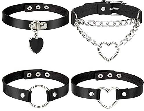 Comius Sharp Halsband Damen, 4 Stücke PU Leder Gotik Punk Rock Lederhalsband Halskette Set, Schwarz Einstellbar Kragen Halsband mit Spike Nieten Kreis