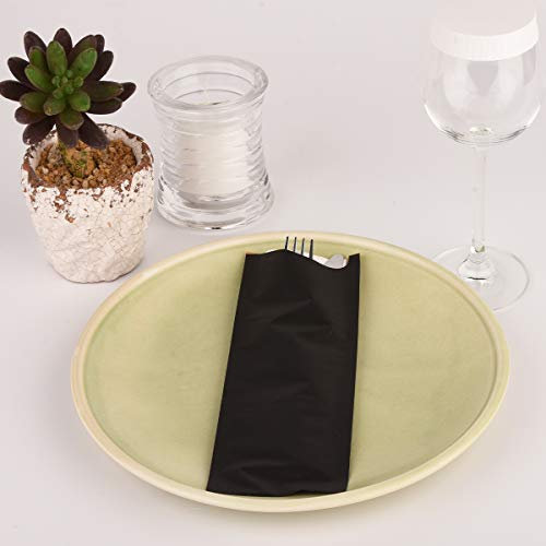Bestecktasche Prime XL | 85 x 240 mm | mit 2-lagiger Tissue-Serviette in Weiß | ideal für Gastronomie und Feiern | (Schwarz, 100)