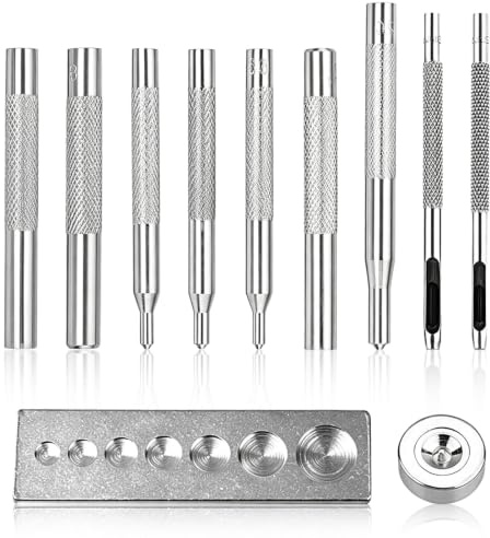 11 Stück/Set Craft Tool Die Punch Snap Kit, Nietsetzer mit Sockel, Leder Craft Snap Fastener Setter Nieteinstellung Stanzwerkzeuge mit Lochstempeln