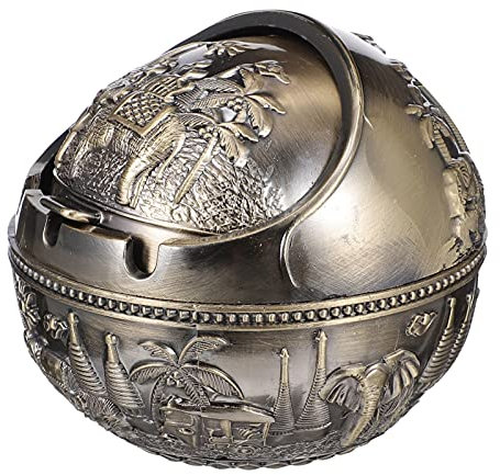 Angoily Vintage Aschenbecher Metall Elefant Tischaschenbecher Sturmaschenbecher Ascher Windschutz Ashtray für Wohnzimmer Tischdeko Auto Büro Schreibtisch Deko Objekt Herren Geschenk