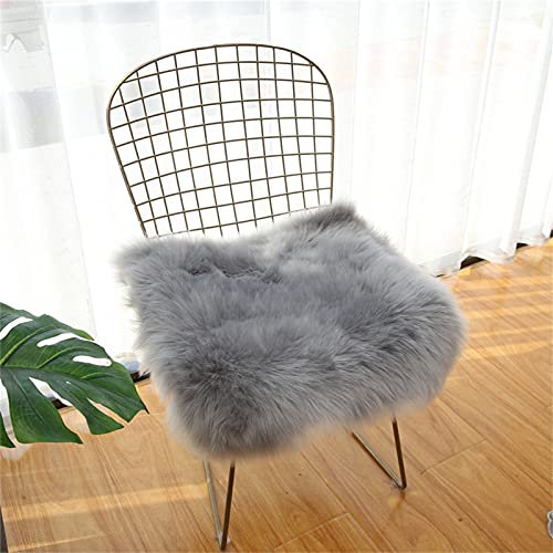 TROYSINC Schaffell Sitzkissen, Kunstfell Teppich, Stuhlkissen mit Bändern, Weiche Dicker Flauschig Faux Lammfellimitat Bettvorleger Sofa Matte (Hellgrau,40 x 40 cm)