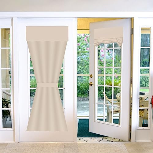 Französische Türvorhänge Binden Vorhänge Verdunkelung Einzelne Thermische Tür Vorhang Tape Top Kleine Fenstervorhänge 26 x 68 Zoll Grau Beige 1 Panel