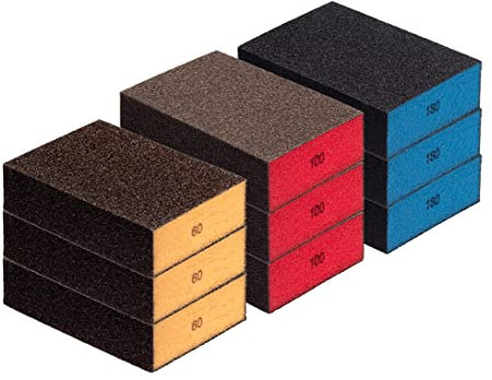 Schleifschwamm- SET GROB MITTEL FEIN COLOR 3x3 Körnung K60 K100 K180, DIY, Handschleifer für verschiedene Materialien geeignet I hochwertiger Handschleifklotz Schleifklotz, Schleifblock
