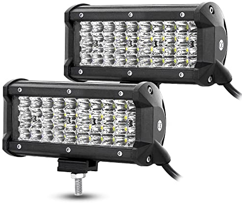 Willpower 7 tums LED-ljusskena, 2 stycken, 120 W, 12 V, 24 V, kombostråle, spotstråle, vattentät, offroad-körljus, dimljus, arbetslampor för lastbil, traktor, 4x4-fordon, bil, båt, ATV, UTV, SUV, 4WD