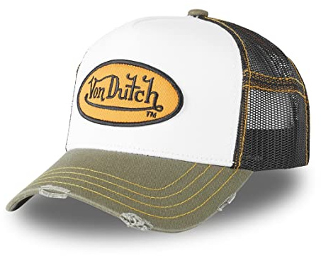 Von Dutch Distressed Trucker CapDutch Women/Men - Base Cap mesh Baseball Snapback, with Peak, Peak All-Season Spring Summer Autumn Winter - One Size Khaki