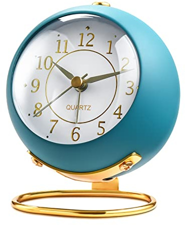 Tetino Analog Alarm Clocks,Retro Backlight Cute Simple Design Small Desk Clock with Night Light,Silent Non-Ticking,Battery Powered,for Kids,Bedroom,Travel,Kitchen,Bedside Desktop. (Blue)