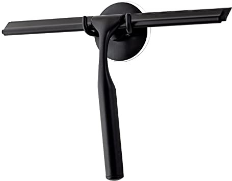 Ettori Raclette de Douche pour Portes en Verre, raclette pour Porte en Verre, fenêtre et Verre de Voiture, miroirs, raclette Tout Usage en Acier Inoxydable, 25,4 cm et Noire