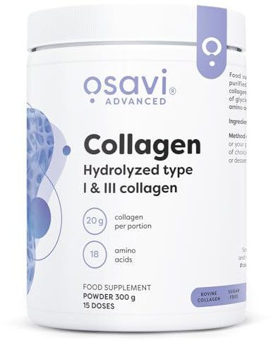 Osavi Collagen Peptides, Hydrolyzed Type 1 & 3 – Powder 300g | 20g Collagen per Serving | 18 Amino Acids, Including Glycine, Proline | Supports Muscles and Bones | Neutral Taste | Easily Soluble