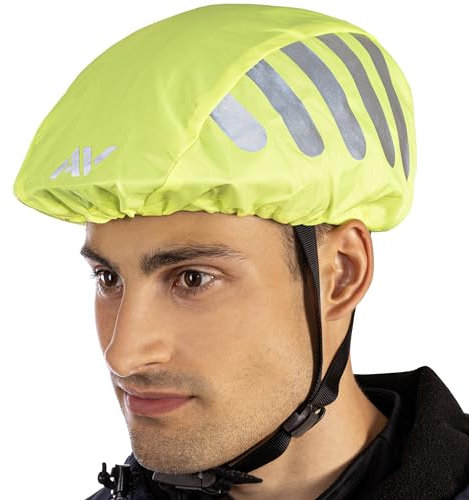 AVANA Regenschutz für Fahrradhelm Reflektoren Helmüberzug reflektierende Abdeckung wasserdichter Regenüberzug (Neon-Gelb)