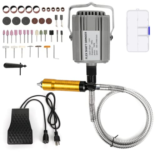 Meuleuse à arbre 780 W - Outil rotatif 500-25000 tr/min - Avec mandrin à 3 mâchoires de 0,7 cm et pédale à pied à vitesse continue - Accessoires pour polissage de bijoux, meulage, bricolage