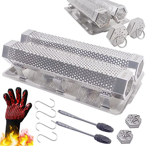 XOIEPZE 2-Pack 12 Pellet Smoker Tube - Smoke Tube for Pellet Smoker With a Stainless Steel Tray - 5 Hours of Billowing Smoke - Smoker Tube Works with Any Grill or Smoker (2 X 12 smoker tube)