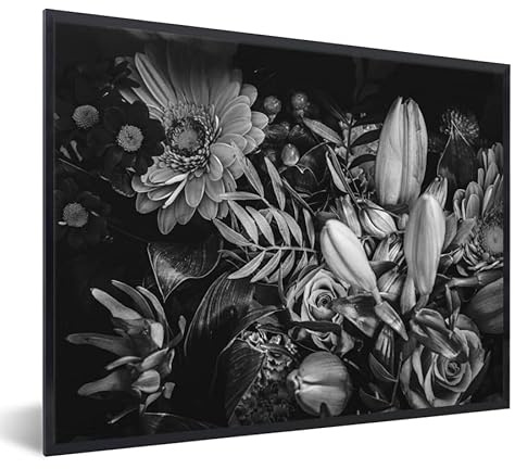 MuchoWow Poster encadré Bouquet - Nature morte - Fleurs - Plantes - Rouge Tableau deco avec cadre 80x60 cm affiche decoration murale
