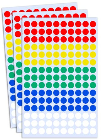 6000 Stück, 10mm Klebepunkte Bunt Punktaufkleber Markierungspunkte - 40 Blätter, 5 Farben