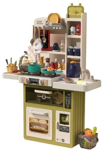 Coemo Cuisine pour enfants avec 63 pièces. accessoires, évier, cuisinière pour enfants, lumière, son, cuisine jouet - La cuisine de jeu Jenny en vert est parfaite pour les enfants à partir de 3 ans