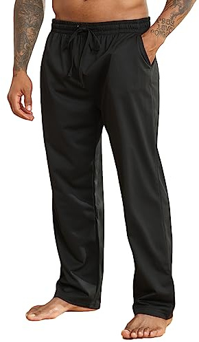 Halfword Pantalons de Sport Homme Jogging Loisirs Pantalon Survêtement Coupe Ample Poches Course à Pied Noir L