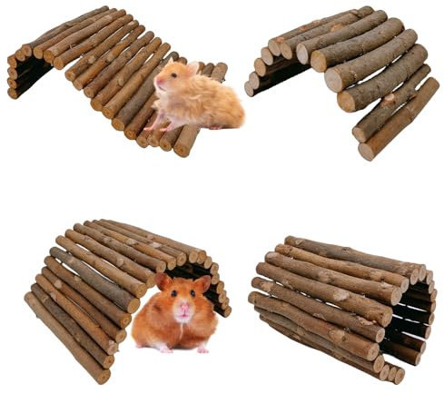 kathson 4PCS Hamster Wooden Bridge Toys,11.02 L x 6.09 W Large Climbing Toy,Rat Ladder,Small Animal Chew Toys,Wood Hideout Tunnel for Chinchillas Guinea Pig Gerbils Ferret Syrian Hamster Squirrel