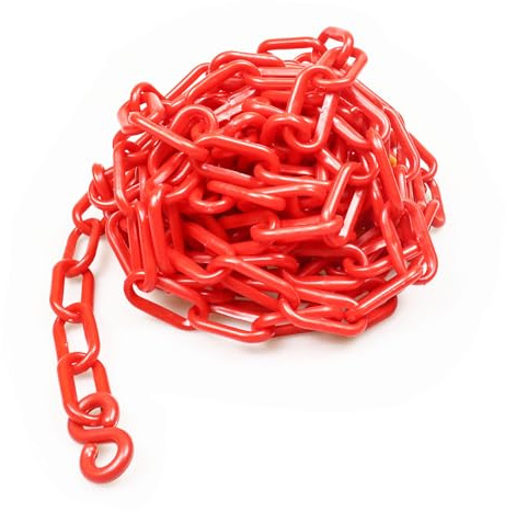 BOQIIKAR Plastic Chain Barrier Safety Plastic Chain 5 Meters 10mm x 5m High Visible Plastic Link Chain for Warning Safety Parking Space, Transportation Facility, Crowd Control, Traffic, Queuing Line