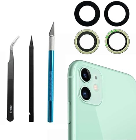 Mingxiong 2 Teile/Set 11 Rückkamera Glas Objektiv Ersatz für iPhone 11 Kamera Glas Objektiv Ersatz + Kleber vorinstalliert + Reparatur-Werkzeug-Set, Anti-Objektiv Kratzer
