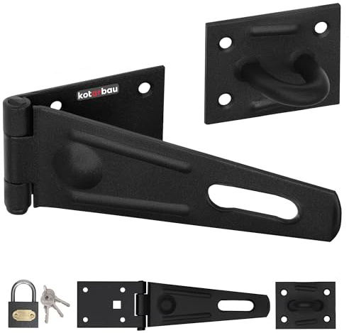 KOTARBAU® Überfalle 150x75mm Riegelschloss mit Vorhängeschloss Pulverbeschichteter Stahl Schwarz Haspe Sicherheitsüberfalle Torriegel Schlossriegel Gartentor Riegel Türriegel Abschließbar Verriegelung