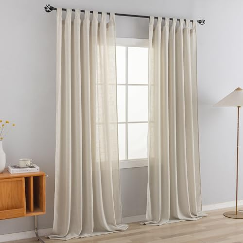 VOILYBIRD Vorhang Schlaufenschal Gardine 2er Set für Wohnzimmer Leinen-mischgewebe (Beige, H220 x B140 cm)