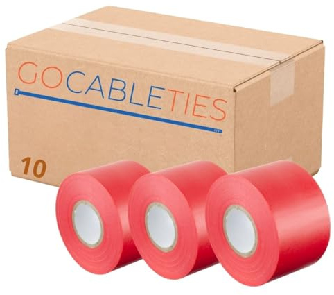GOCABLETIES Isolierband Rot 50 mm x 33 m 10 Rollen | Strapazierfähig, selbstklebend, PVC, zum Schutz und Reparieren von Kabeln